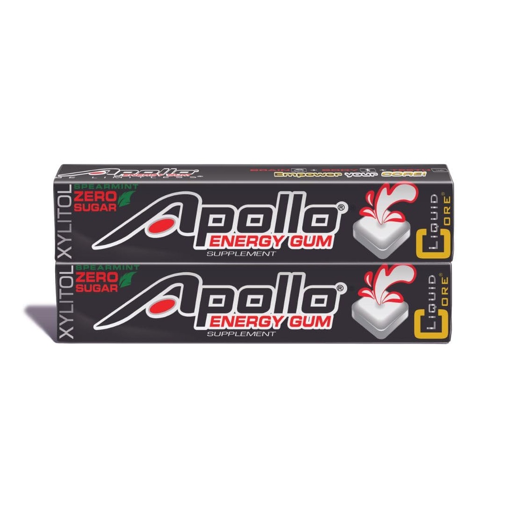 Apollo Energy Gum av Liquid Core - 80mg Natural Caffeine per Piece - Sugar-Free, Aspartame-Free, Xylitol Gum - 5 Pieces Per Pack (2 Pack)