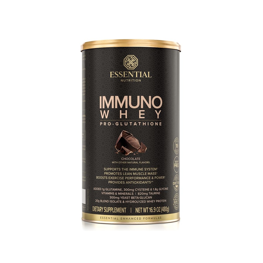 Essential Nutrition Immuno Whey - Isolate & Hydrolyzed Whey Protein Powder med tillsatta aminosyror för att stödja Glutathione Production - Beta Glucan - Chocolate - 16,9 oz (15 portioner)