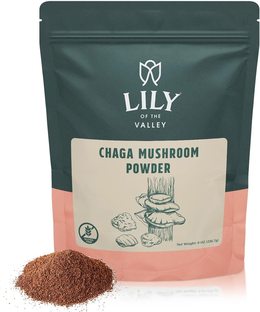 LILY OF THE VALLEY Chaga Mushroom Powder - Chaga Extract Superfood för Chaga Tea, Smoothies och Beverages - Keto Friendly - Vegan & Gluten-Free - Packad i Återförsäljbar Påse (16oz, 453g)