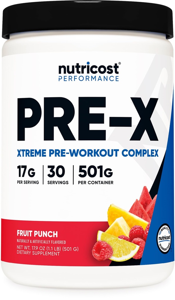 Nutricost Pre-X Xtreme Pre-Workout Complex Powder, Fruit Punch, 30 Servings, Vegetarian, Non-GMO och Gluten Free