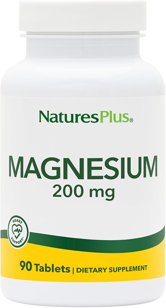 NaturesPlus Magnesium - 200 mg, 90 tabletter - Vegetarisk, Glutenfri - 90 portioner