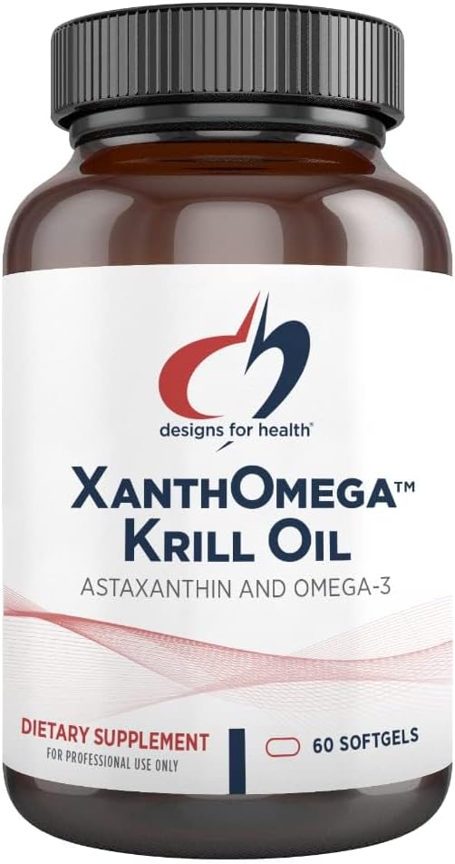 Design för Hälsa XanthOmega - Krill Oil med 12mg Astaxanthin - Antioxidant, Fosfolipider + EPA / DHA Omega 3 - Kardiovaskulär, hud + Ögonhälsotillskott (120 Softgels)