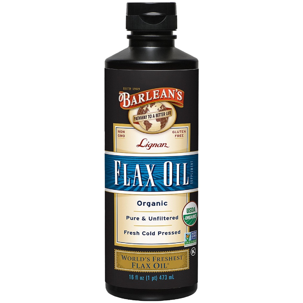 Barleans Organic Lignan Omega 3 Flaxseed Oil Liquid Supplement för män och kvinnor, Cold Press Flax Seeds, 7230mg ALA Fatty Acid, Vegan och Gluten Free, 16 oz