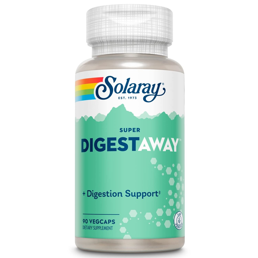 SOLARAY Super Digestaway Digestive Enzymes - Pancreatin, Papain, Ginger, Pepsin, Betaine HCl, Aloe Vera, and More - Digestion & Nutrient Absorption Support - Lab Verified - 90 VegCaps