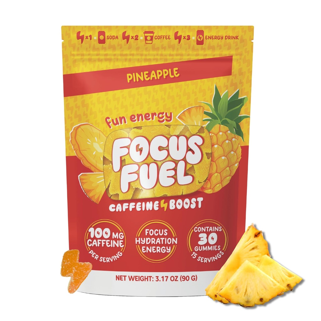 FocusFuel Energy Chews - Pineapple Flavor (15 portioner) - 100mg Koffein + Alpha GPC + L-Theanin + B12, Magnesium - Tropisk energiökning - No Crash eller Jitters
