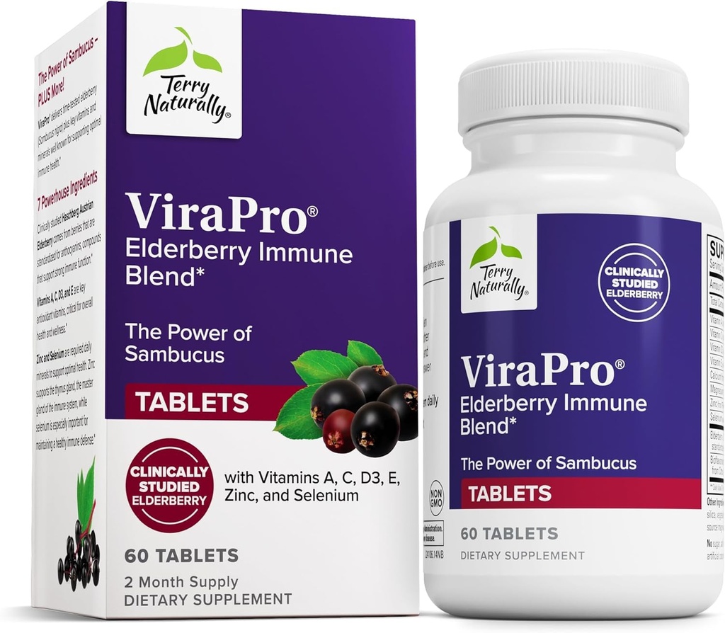 Terry Naturally ViraPro - Tillägg med Herbal Blend för immunstöd - Tillägg med Elderberry, Zink & Selenium - Stöd Immun Response - 60 tabletter