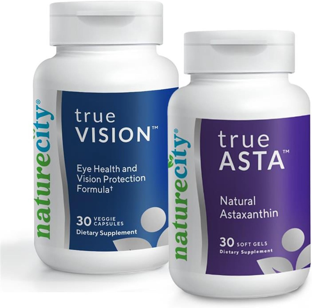 NatureCity Vision Support Bundle| TrueVision Eye Health Formel, 30 Veggie Capsules + TrueAsta Marine