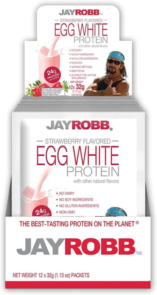 JayRobb Egg White Protein Powder, Low Carb, Keto, Vegetarian, Gluten Free, Lactose Free, No Sugar Added, No Fat, No Soy, Nothing Artificial, Non-GMO, Best-Tasting (Individuella paket, jordgubbar)
