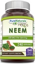 Pure Naturals Neem (Made with Natural Neem Leaf) | 500 Mg per Serving 240 Veggie Capsules Supplement | Non-GMO | Gluten Free | Tillverkad i USA | Perfekt för vegetarianer