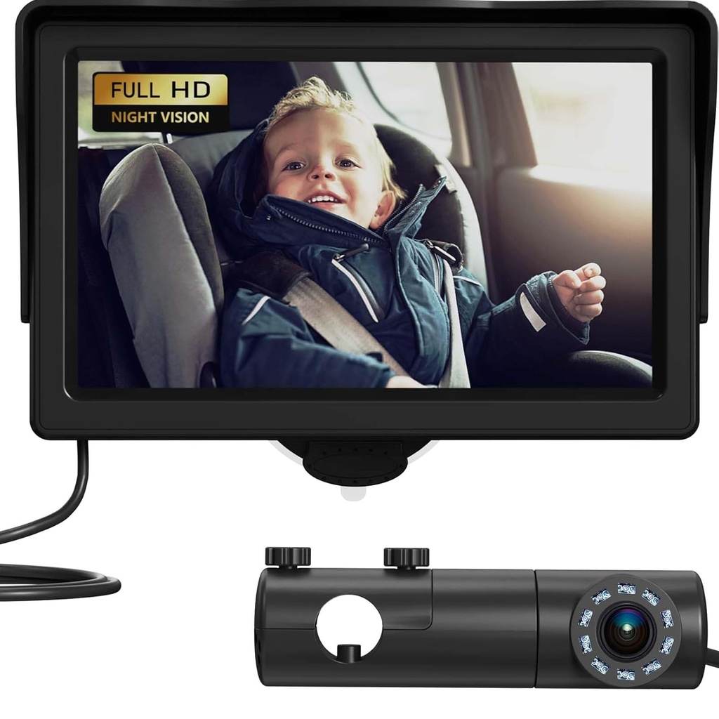 Baby Car Camera, HD Display Baby Car Mirror med Night Vision Feature, 4,3 tum Baby Car Camera med Monitor Wide Clear View, BackSeat Camera Rear Facing för att observera barnets varje rörelse