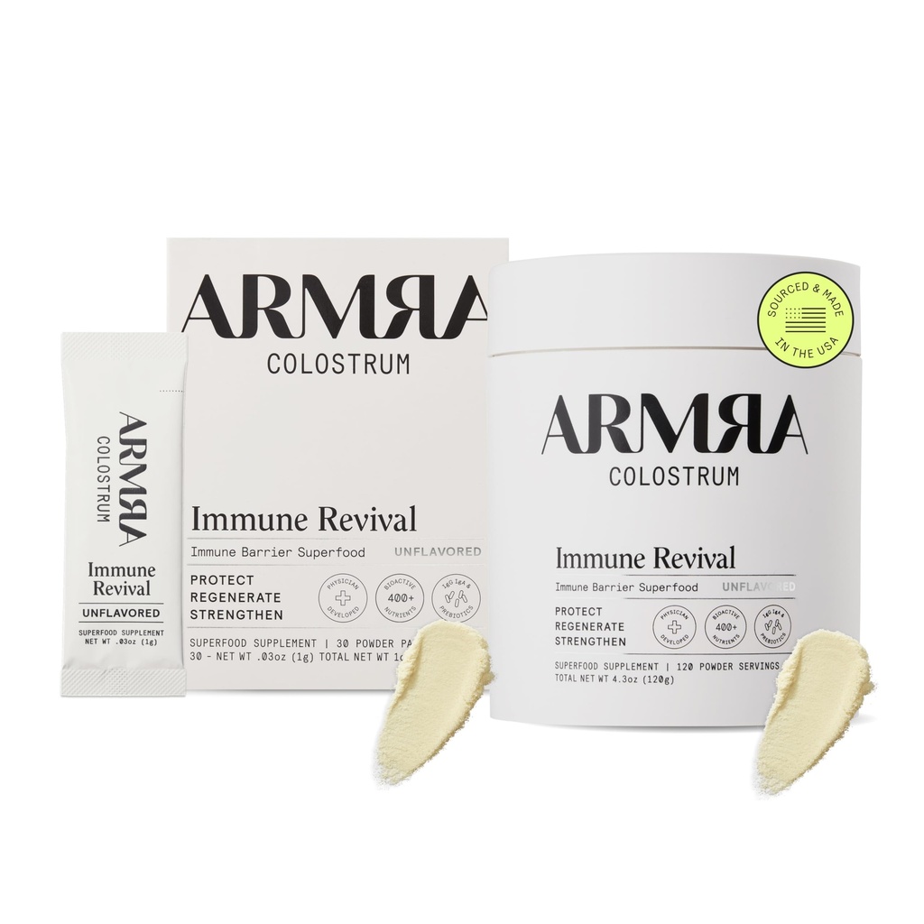ARMRA ColostrumTM Premium Powder, Grass Fed, Gut Health Bloating Immunity Skin & Hair, Innehåller 400 + Bioaktiva näringsämnen, Keto, Gluten & Fettfri (Unflavored Bundle | 150 portioner)