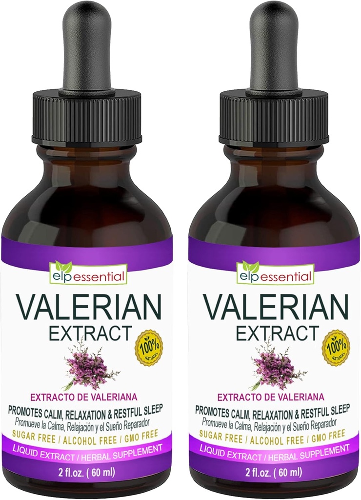 ELP ESSENTIAL Valerian Root Extract Drops | 2 fl oz | Sugar Free, alkoholfri, icke-GMO Gluten Free Liquid 2 Pack