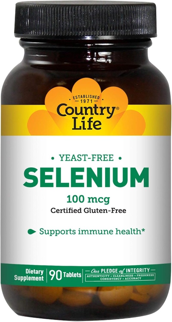 Country Life Selenium 100 mcg, Yeast Free - 90 tabletter