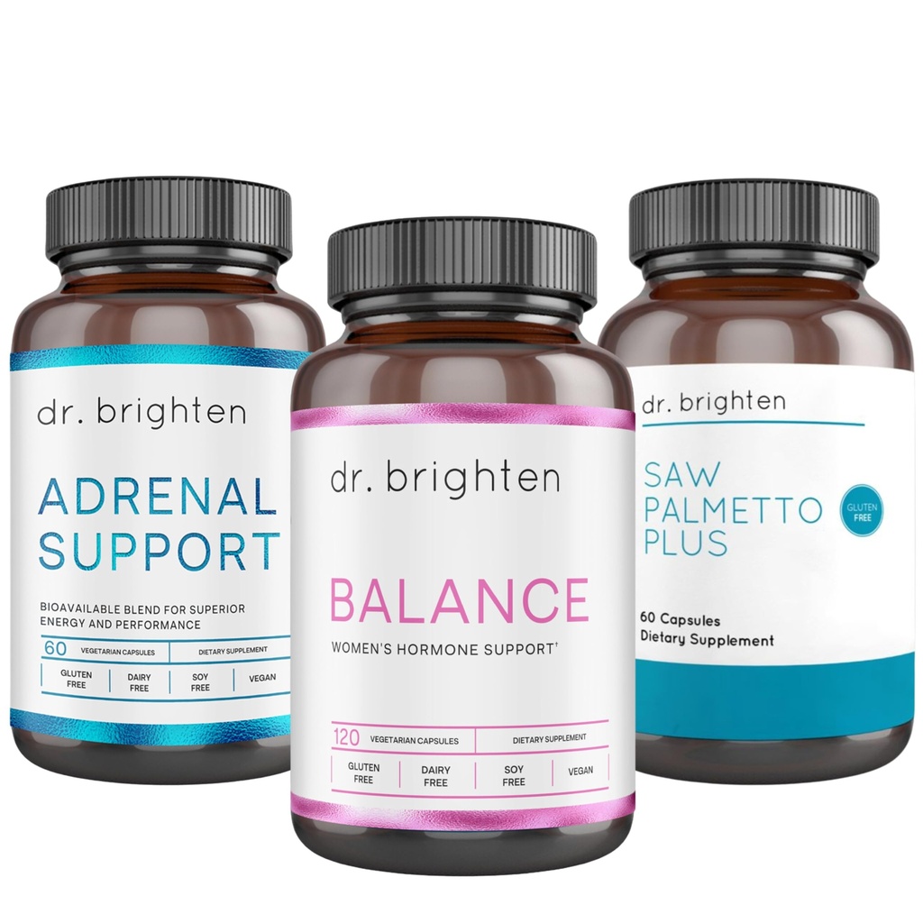 Dr Brighten PCOS Basic Kit - Kvinnors hormonbalans, Adrenal Support och Saw Palmetto Plus