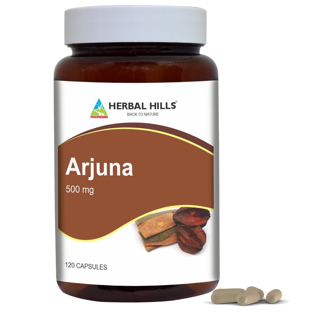 HERBAL HILLS Arjuna kapslar (Terminalia Arjuna) | 120 greve (500 mg) | Standardiserad extrakt Wellness and Health Supplements med Arjuna Bark Extract
