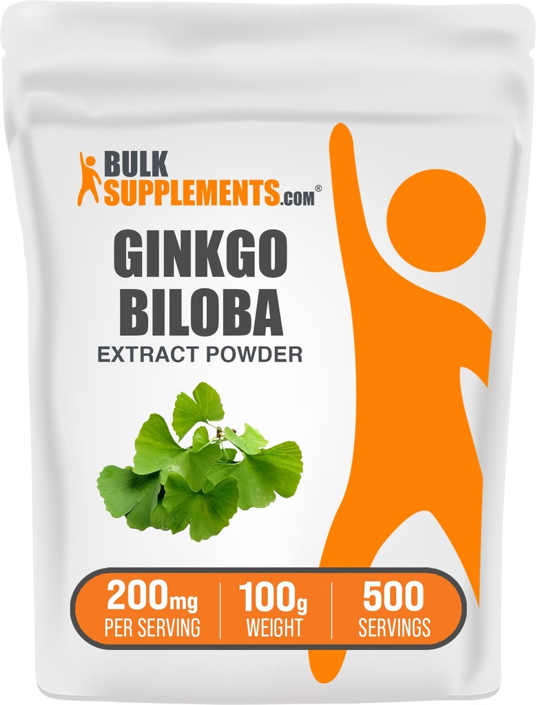 BulkSupplements.com Ginkgo Biloba Extract Powder - från Ginkgo Biloba Leaf, Antioxidant Source, Herbal Supplement - Gluten Free, 200mg per Servering, 100g (3,5 oz) (Pack av 1)