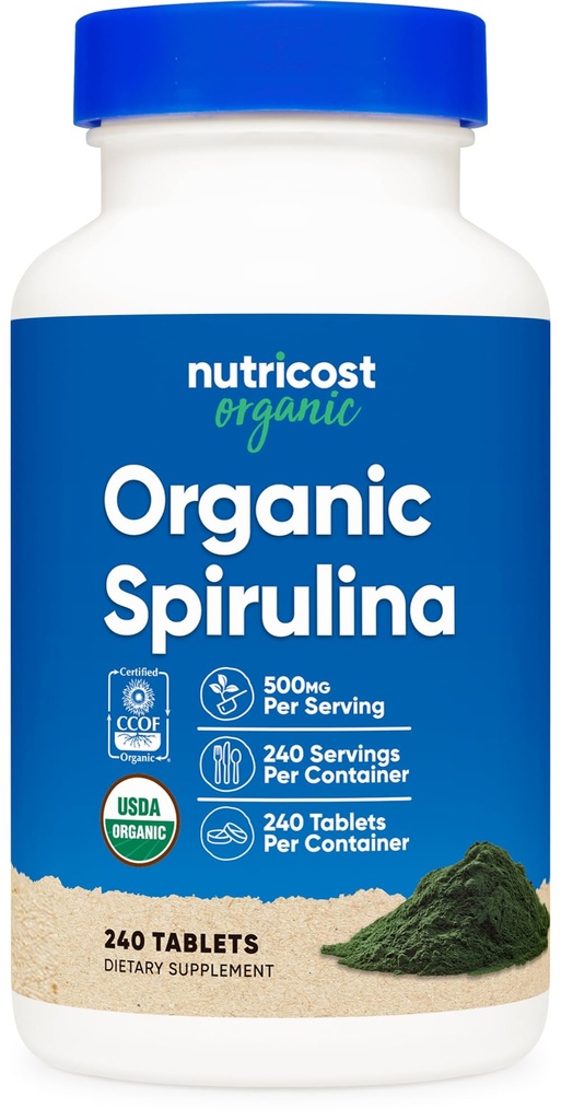 Nutricost Organic Spirulina 500mg, 240 tabletter - Glutenfri, icke-GMO