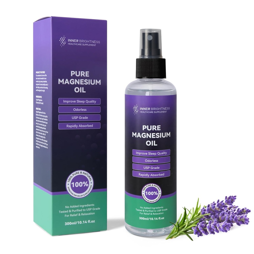Magnesiumolja för fötter och sömn, ren magnesiumolja spray organisk naturlig magnesiumspray - USP Grade Magnesium Supplement - Big 10oz, 100% naturlig och ren för muskel & hudhälsa