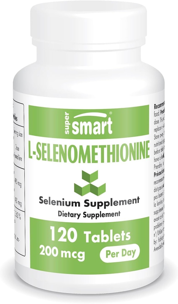 SuperSmart - L-Selenomethionine 200mcg per dag (Selenium Supplement) - Hög Absorption - Essential Trace Mineral | Non-GMO & Gluten Free - 120 tabletter