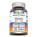 Fantastiska formler Vitamin D3 5000 IE med vitamin K2 100 Mcg | 120 Veggie Capsules Supplement | Non-GMO | Gluten Free | Made in USA