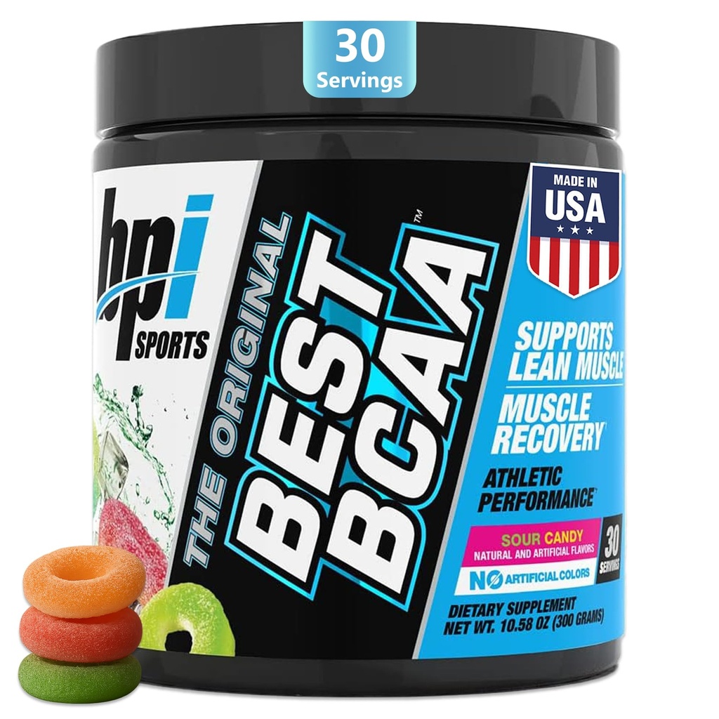 BPI Sports Best BCAA - BCAA Powder - Branched Chain Amino Acids - Muscle Recovery - Muscle Protein Synthesis - Lean Muscle - Förbättrad prestanda - Hydration - Sour Candy - 35 portioner - 12,34 uns.