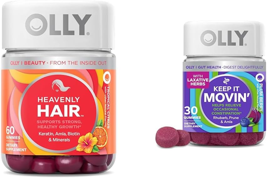 OLLY Hair Gummies med Keratin & Biotin och förstoppningshjälp Gummies med Rhubarb & Prunes - 60 + 30 greve