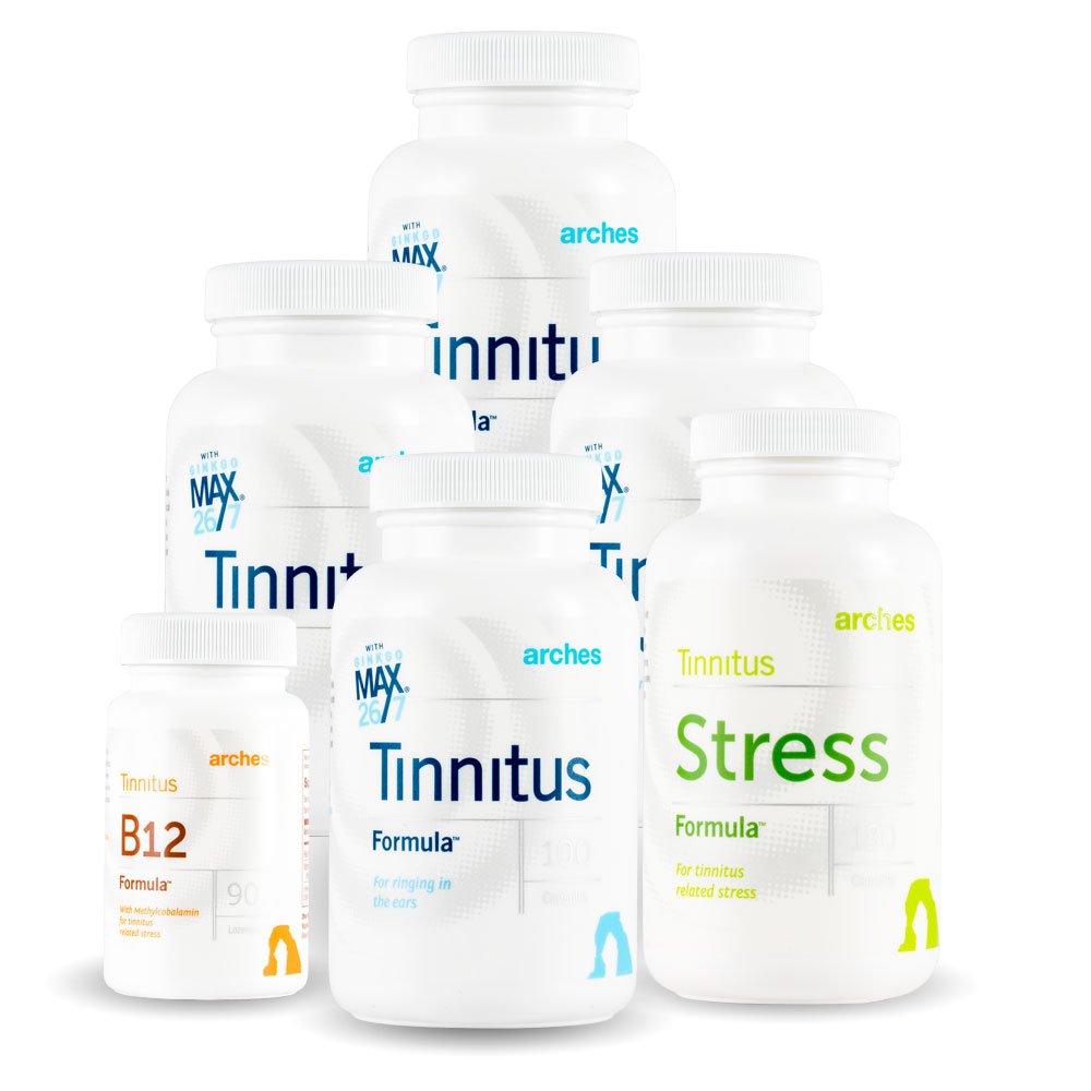 Arches Tinnitus Combo Pack - Nu med Ginkgo Max 26/7 - Naturlig Tinnitus behandling för lättnad från ringör - 6 flaskor - 90 dagars leverans