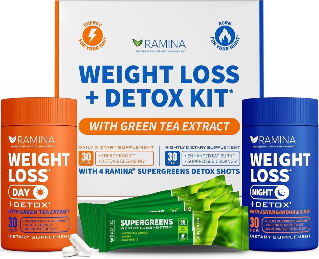 Ultimate Weight Loss Kit - 30 Day & Nighttime Detox Shots - Metabolism Booster & Appetite Control - Kosttillskott för kvinnor och män - Fat Burning & Weightloss Pills, Fat Burner & Appetite Suppressant