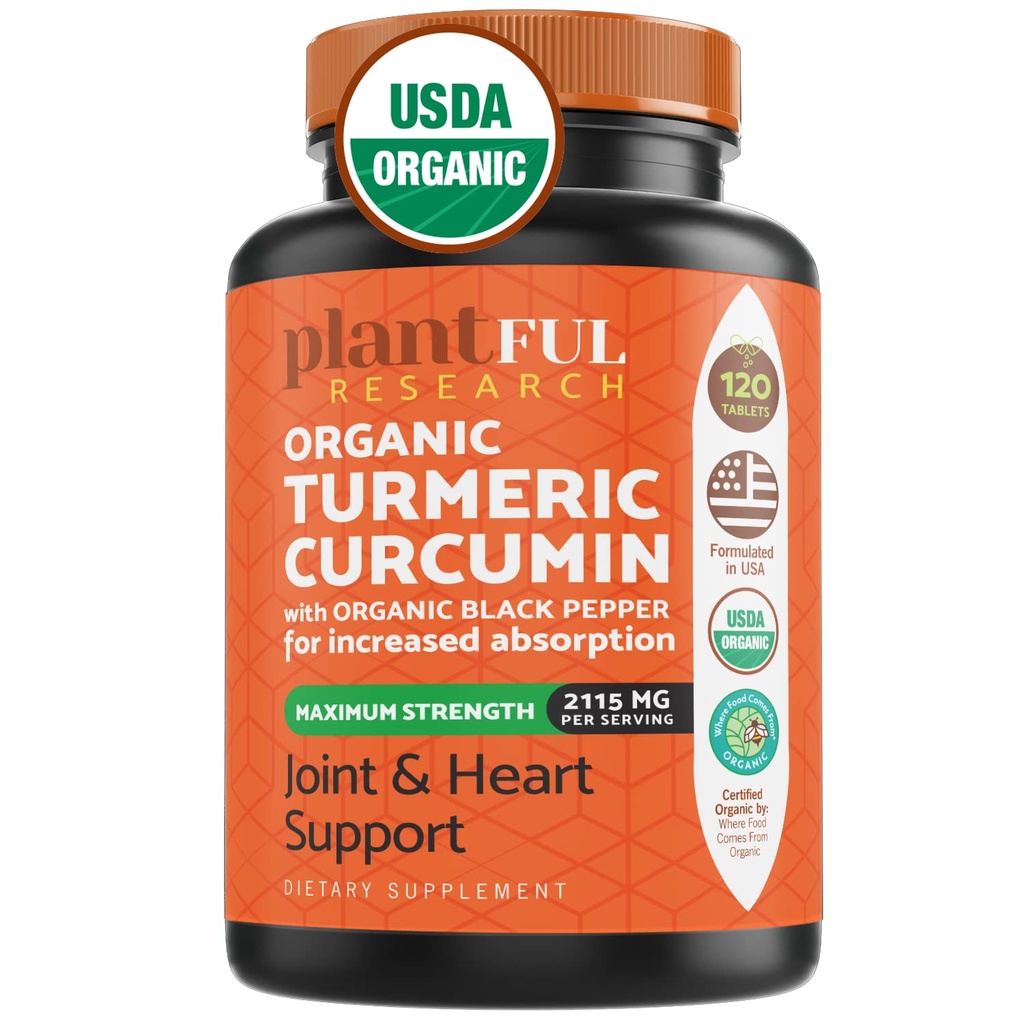 Organisk gurkmeja Supplement med Black Pepper Högsta Potens USDA Certified [Non-GMO Organic Curcumin 2115mg] Antioxidant Joint & Immune Support 120 tabletter