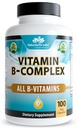 NaturaLife Labs Vitamin B-Complex med vitamin C - Inkluderar aktiv B2 (Riboflavin-5-fosfat), B6 (Pyridoxal-5-fosfat), B9 (5-MTHF) och B12 (Methylcobalamin); plus B1, B3, B5 och B7 - 100 kapslar