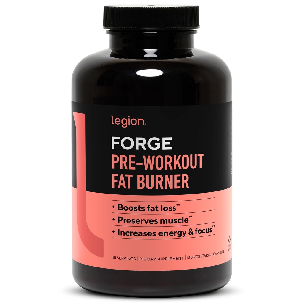 LEGION Forge Fasted Fat Burner - Thermogenic Fat Burner, Target Stomach Fat och Trim Belly Fat med Yohimbe, HMB Supplement, Choline. Alla naturliga, 45 portioner, 180 greve (Pack of 1)