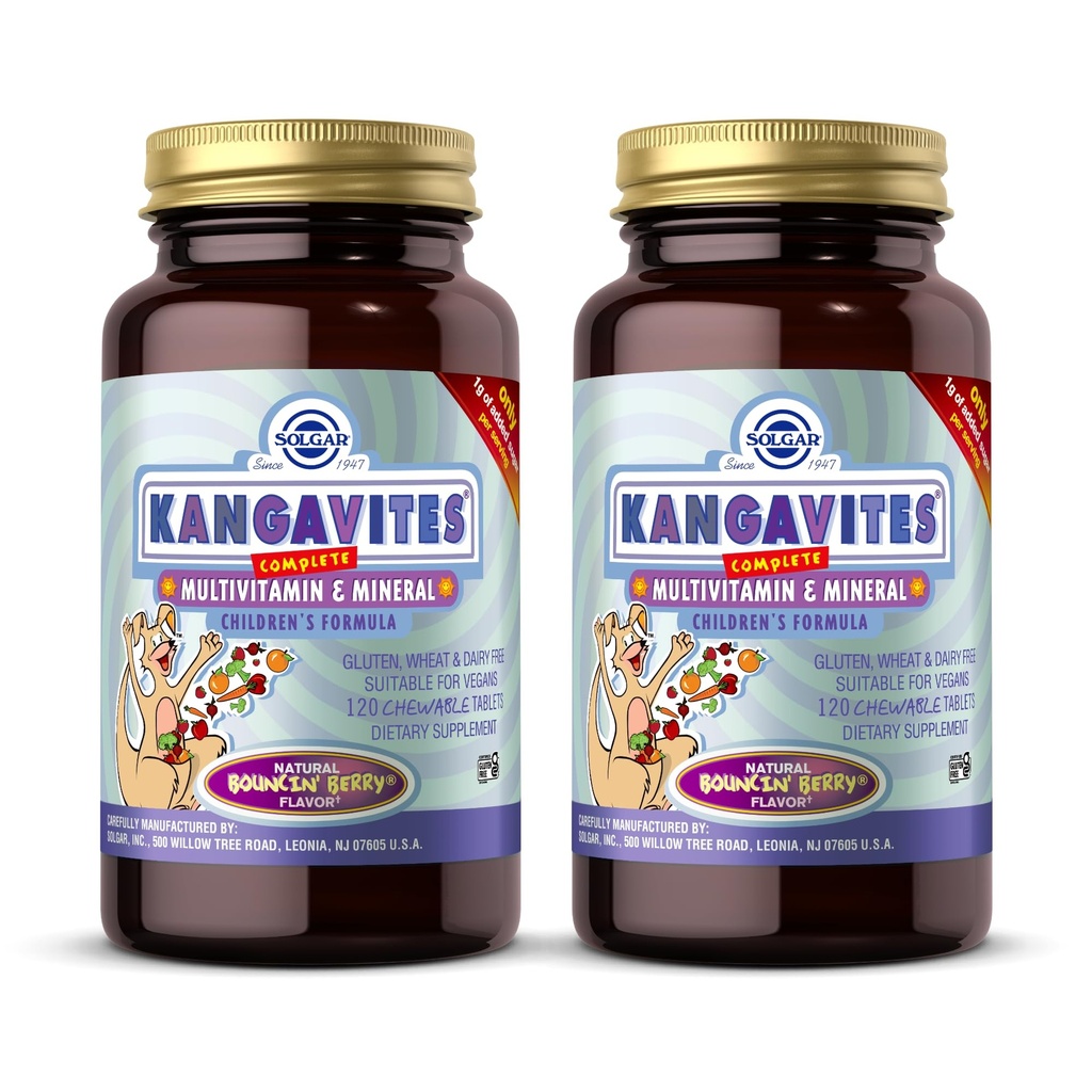 Solgar Kangavites, Bouncin' Berry Flavor - 120 Chewable Tablets, Pack of 2 - Komplett multivitamin och mineralformel för barn - Vegan, Gluten Free