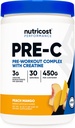 Nutricost Pre-C Pre-Workout Complex med kreatin (Peach Mango | 30 portioner) Pulver - Boost Fintess Routines, 450g