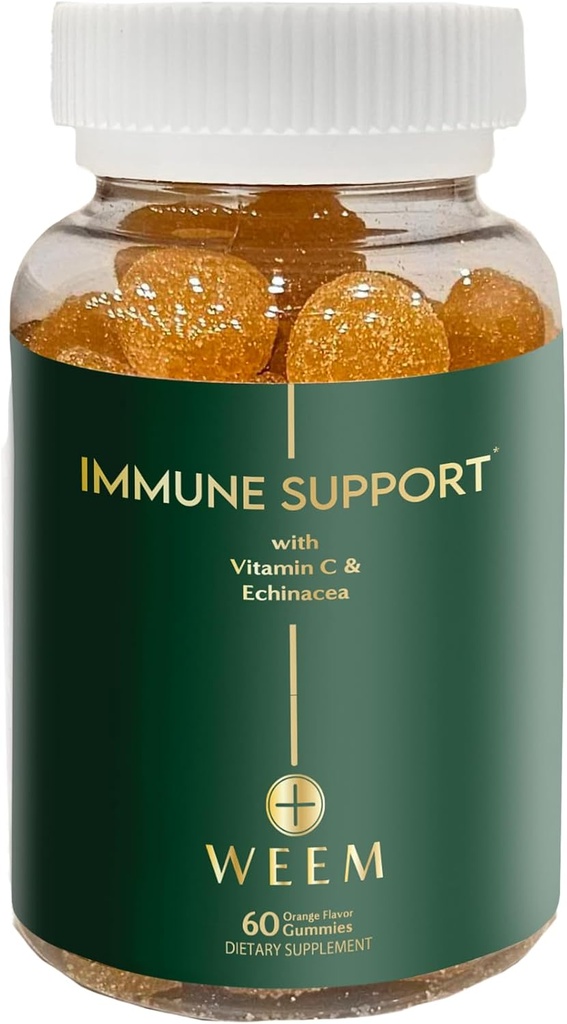 WEEM Immune Support Gummies - Vitamin C - Zink - Echinacea - Health System Support - Alternativ till piller, glutenfri, naturligt tillskott för barn och vuxna - 1 Pack
