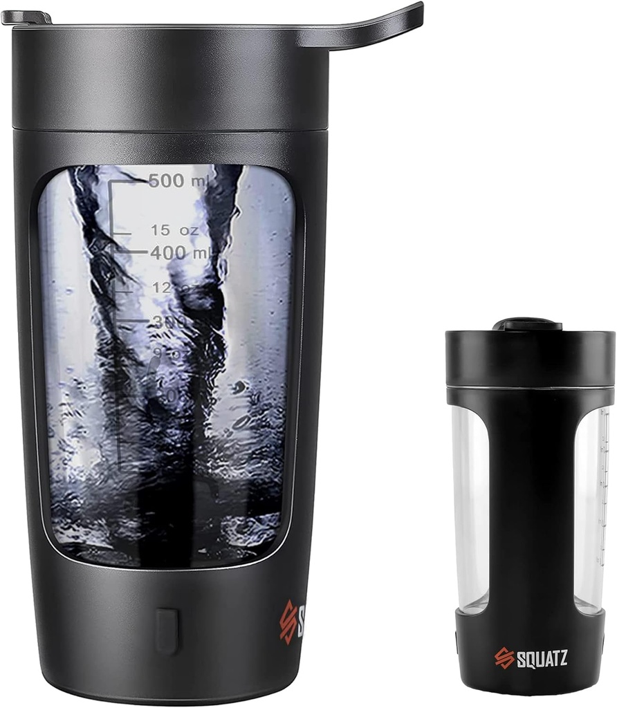 SQUATZ 22 Oz Electric Shaker Bottle - Uppladdningsbar automatisk protein Shake Blender Flask, läckt och lätt att rengöra, röka i 15 sekunder, idealisk för gym Shakes, kaffe, Milkshakes (Black)