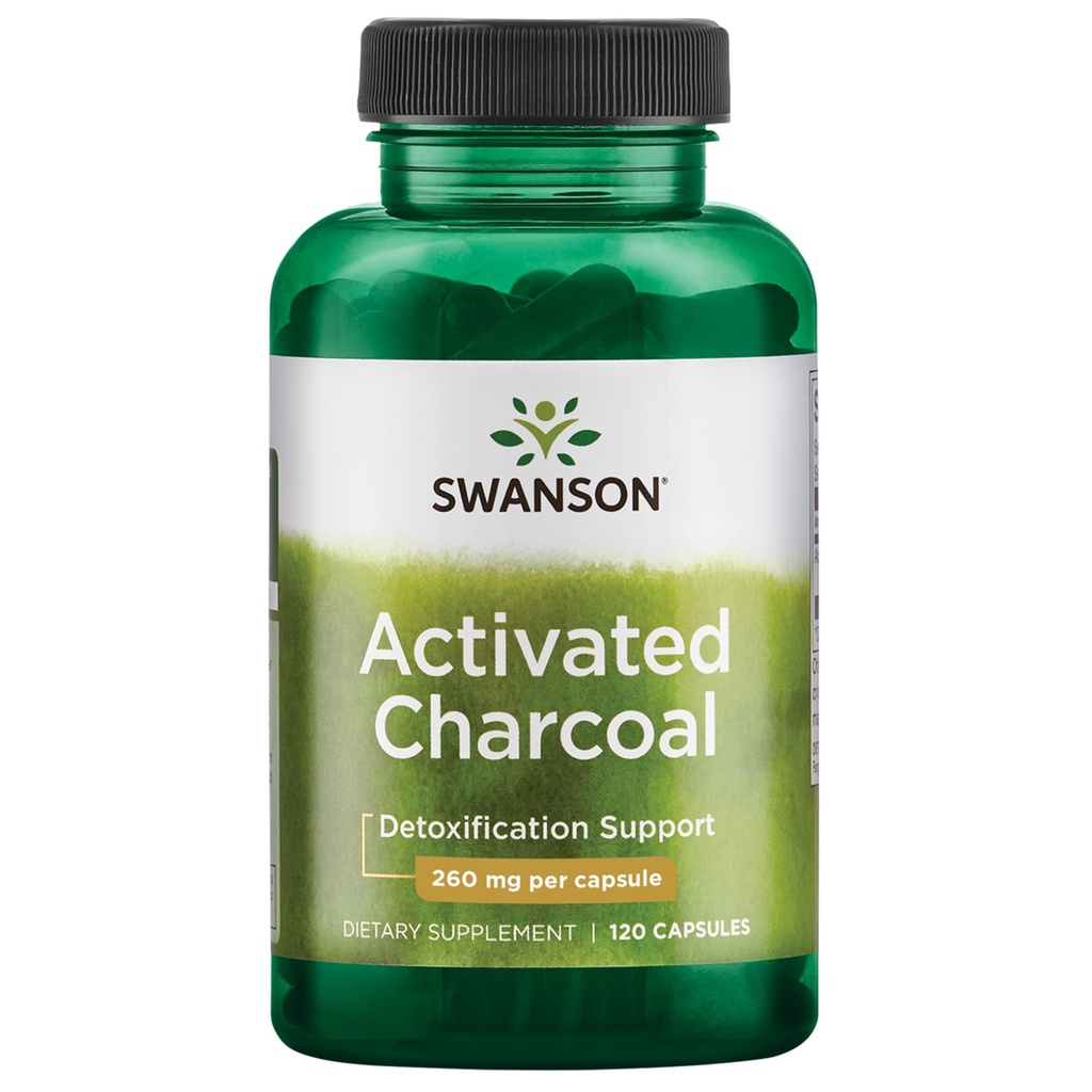 Swanson aktiverat kol - naturligt tillskott som stöder hälsosam absorption - hjälper w / uppblåsthet och upprätthålla tarmregularitet - (120 kapslar, 520 mg per portion)