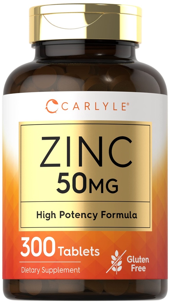 Carlyle Zinc 50mg | 300 tabletter | Vegetarisk, icke-GMO och Gluten fri tillägg | Zink Gluconate | Hög styrka Formel