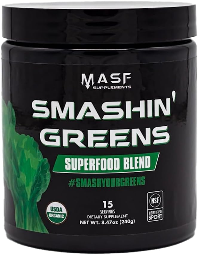 MASF Smashin' Greens Superfood Blend NSF Sport, Super Greens Digestive Health, Spirulina, Chlorella, Bloat Relief, 8.47 Ounce (Pack of 1)