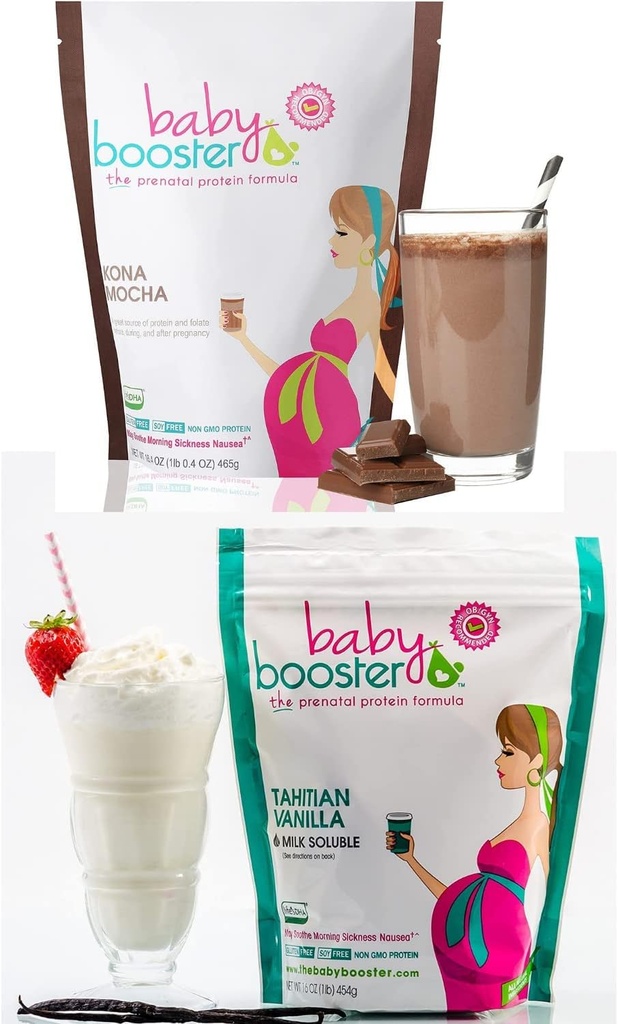 Baby Booster Prenatal Vitamin Supplement Shakes, Kona Mocha och Tahitian Vanilla