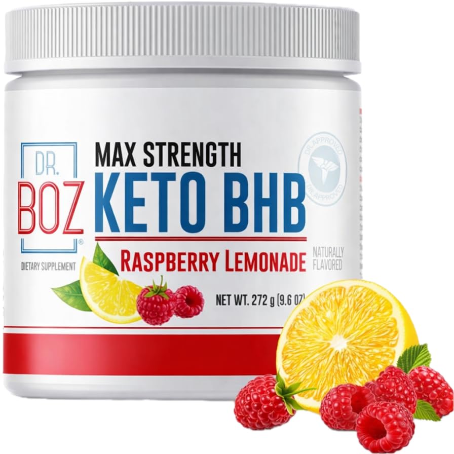 Dr Boz - Keto BHB Powder - Raspberry Lemonade, 20 portioner - Ketones Drink - Öka energi och minska begär - Max Strength Dietary Supplement - Kvalitetstestad i USA - 9.6oz (272g)