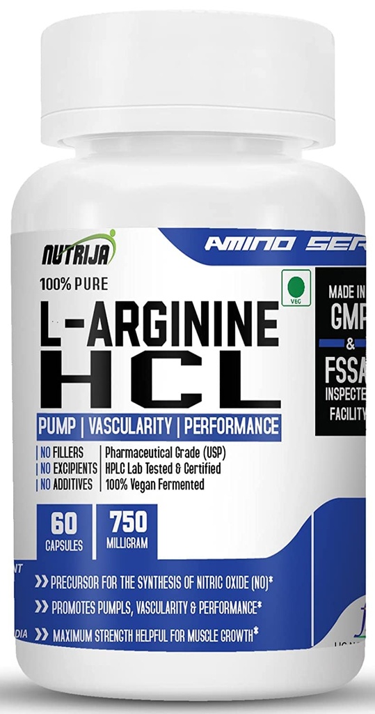 L-arginin HCL kapslar - Högsta biotillgänglighet Form av L-arginin | Maximal styrka, Nitric Oxide Precursor (120 kapslar)
