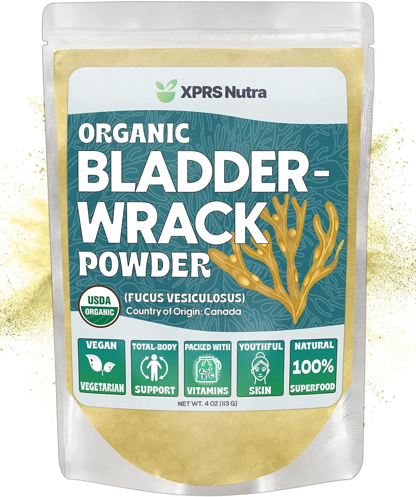 XPRS Nutra Organic Bladderwrack Powder (Fucus Vesiculosus) - Premium Bladderwrack Organic Powder för glödande hud - Vegan Friendly Bladderwrack Herb Iodine Supplement (4 Ounce)