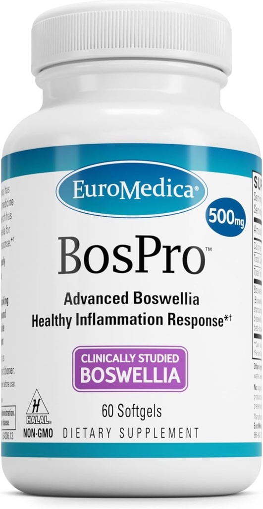EuroMedica BosPro - Boswellia Serrata Extract Supplement - Kosttillskott för hälsosamt lungstöd - Herbal Supplement Formel - 60 Softgels