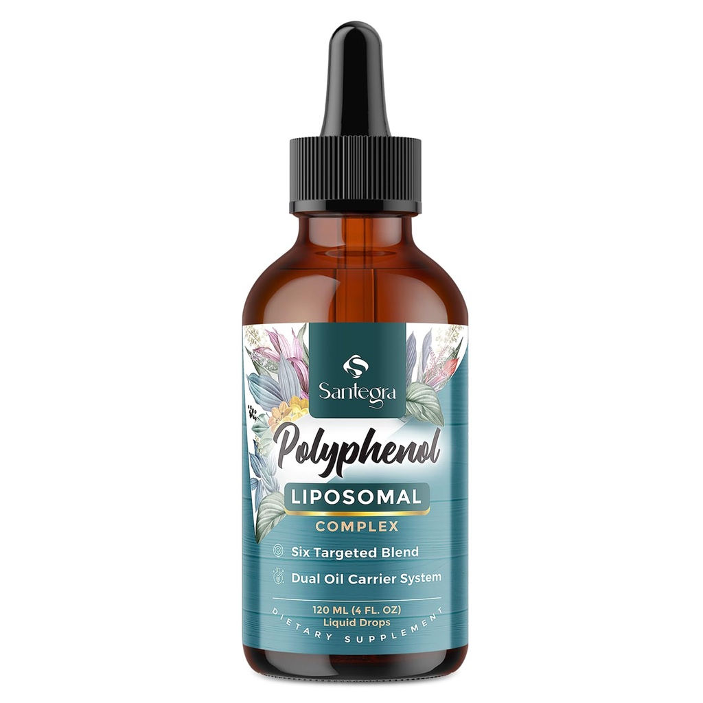 Polyfenoler Tillägg Liposomal, Över 27 Polyfenol Komplex & Kraftfull Antioxidant, med MCT & Olivolja, Quercetin Extract, Hawthorn Berry Extract, för Age Defense, Energy, Immune, 120 ML