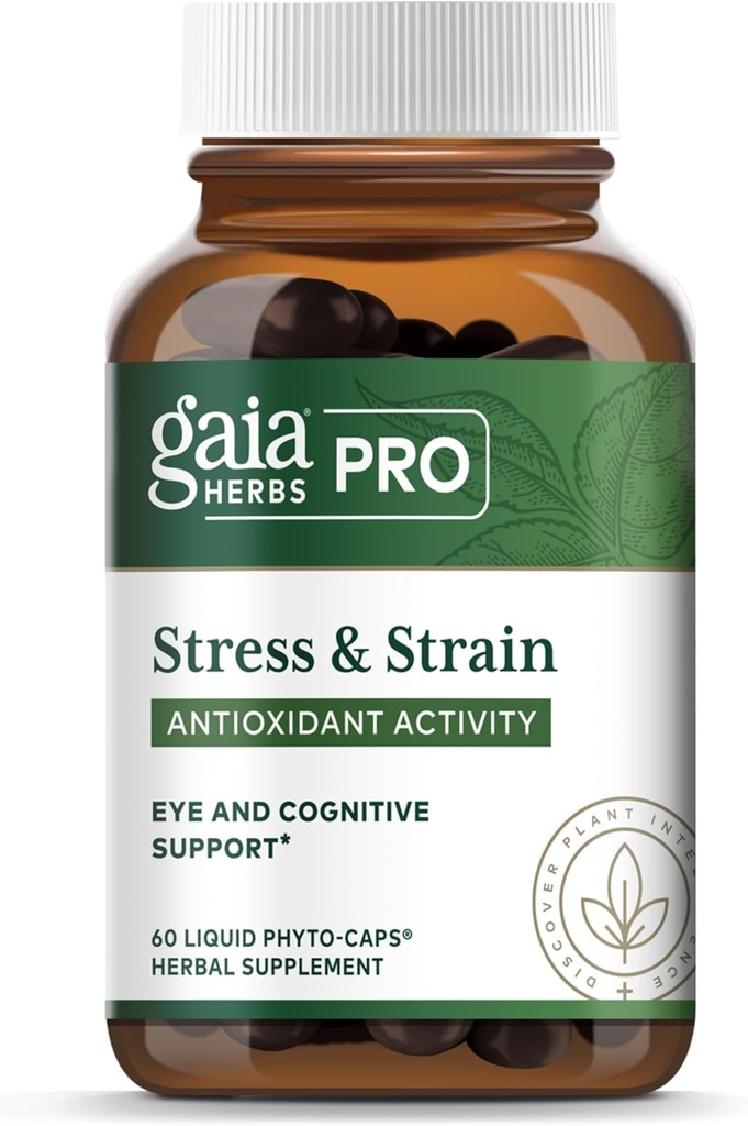 Gaia Herbs Pro Stress & Strain - Eye Health Support - Funktioner Astaxanthin, Lutein, Grape Seed & More - Vegan, Gluten-Free & Dairy-Free - 60 flytande Phyto-Caps (60 portioner)