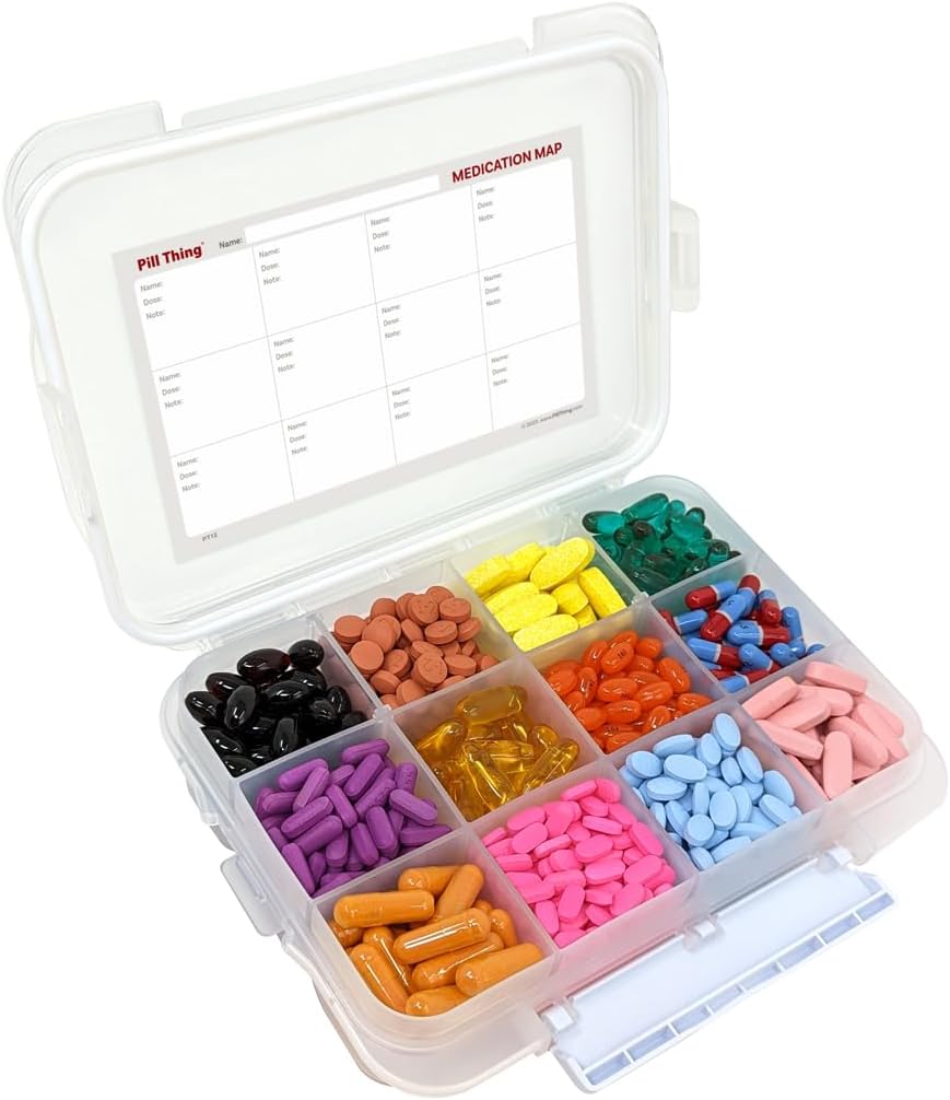 12 Compartment Large Pill Case med Airtight Seal - Silicone Gasket Waterproof Med Box med Medication Map (12 Compartment, 1 Pack)