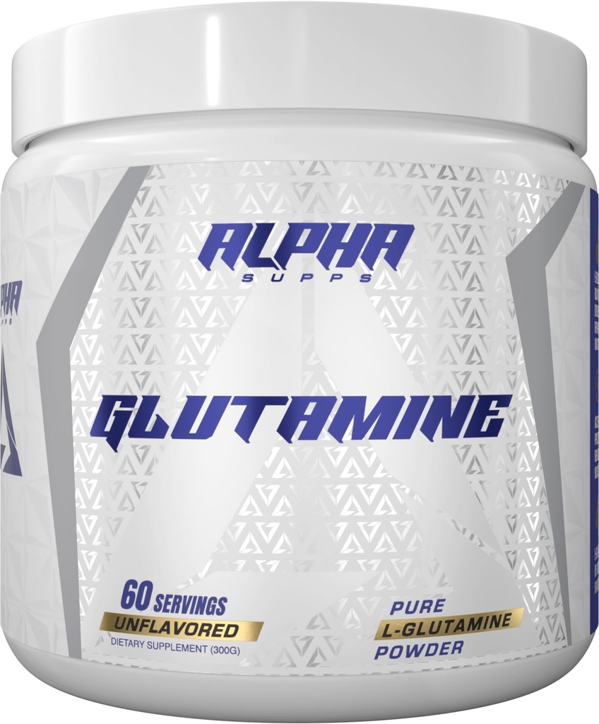 Alpha Supps Pure L-Glutaminpulver - Osmakad Aminosyra, Glutamin Nutritional Supplement för Muscle Recovery, Gut & Immune Support - 60 portioner - 300 Grams