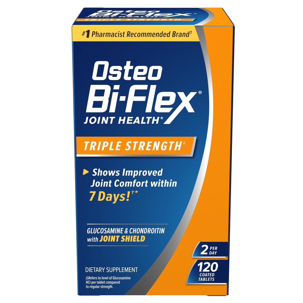 Osteo Bi-Flex Triple Strength(5), Glucosamine Chondroitin med vitamin C Joint Health Supplement, Belagda tabletter, 120 greve