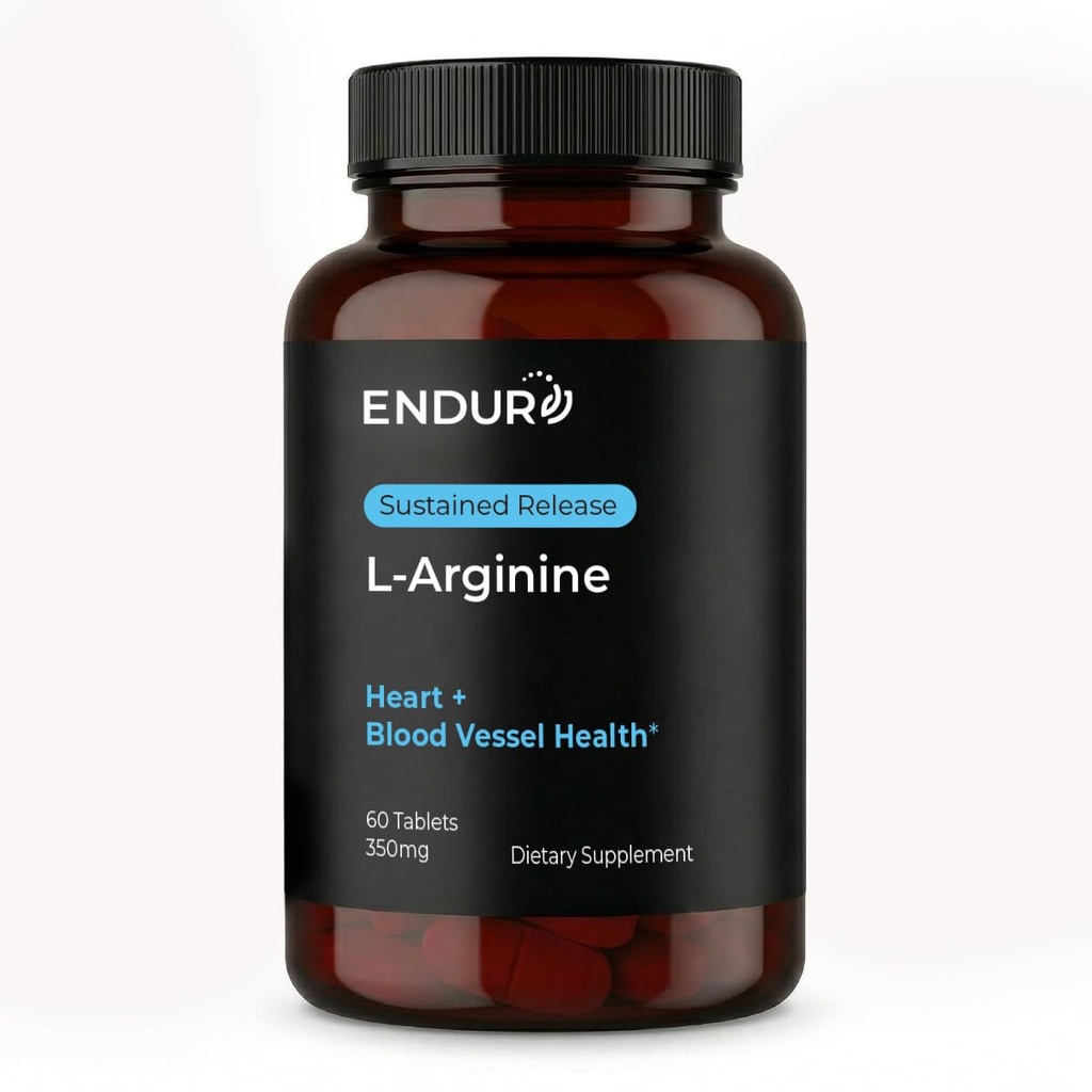 Endur L-Arginine Supplement, hjälper till att stödja hälsosamt blodflöde och hjärtfunktion, träningsprestanda och immunhälsa, glutenfri, 350 mg (60 tabletter)