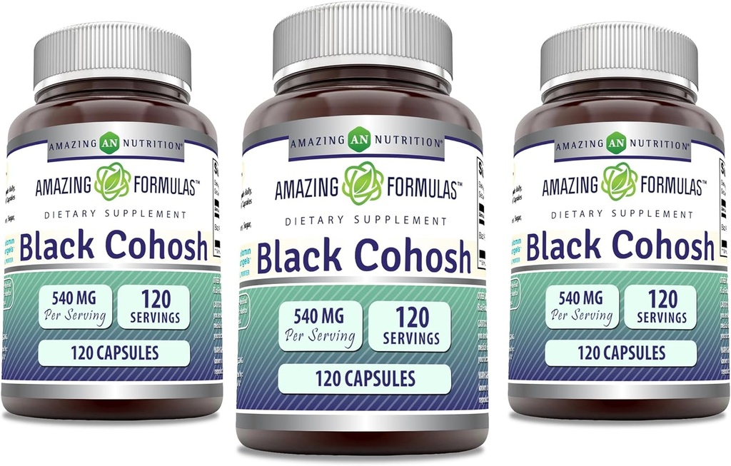 Fantastiska Formel Black Cohosh 540mg 120 kapseltillskott | Icke-GMO | Glutenfri | Made in USA (3 Pack)